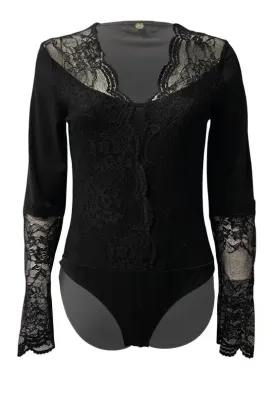 Paul Brial: Lace Contrast Long Sleeve Bodysuit