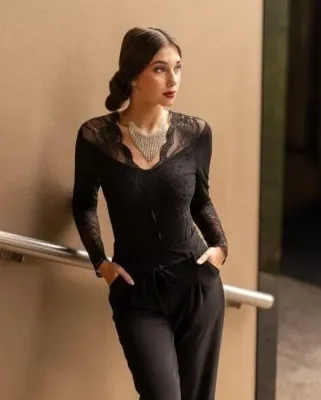 Paul Brial: Lace Contrast Long Sleeve Bodysuit