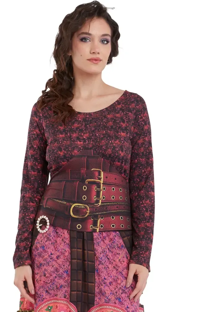 IPNG: Chocolate Factory Knit Belted Illusion Blouse