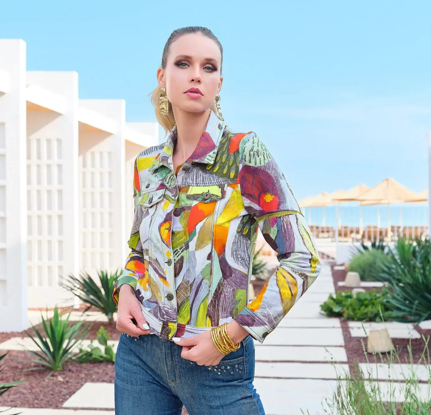 Simply Art Dolcezza: Botanica Abstract Art Soft Denim Jacket