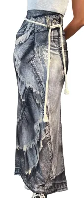 IPNG: 3D Denim Illusion Mermaid Skirt in Grey