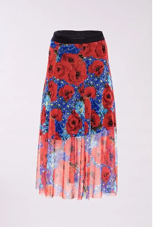 Maloka: Poppies Are Red Almost Sheer Maxi Skirt