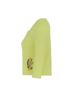 Dolcezza: Embroidered Leaf Knit Cardigan Bolero in Citrus