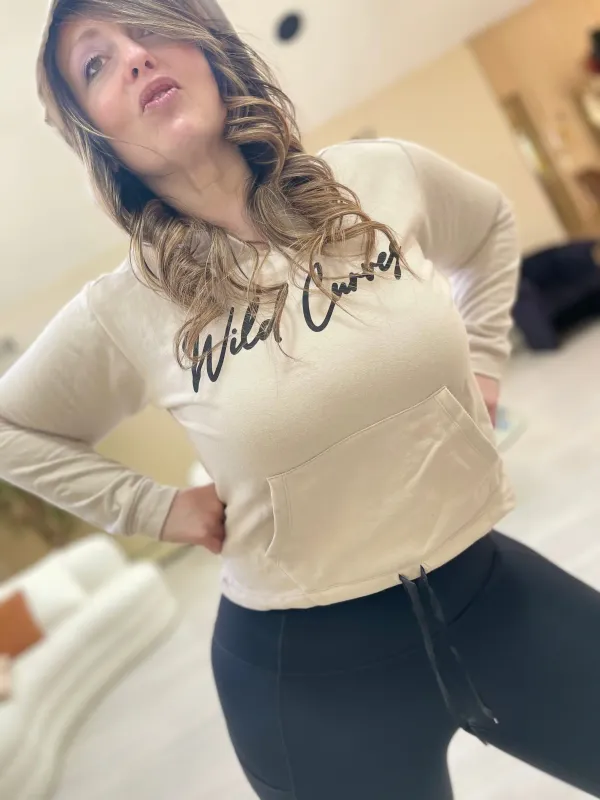 Wild Curves: Latte Ribbon Tied Soft Cotton Hoodie