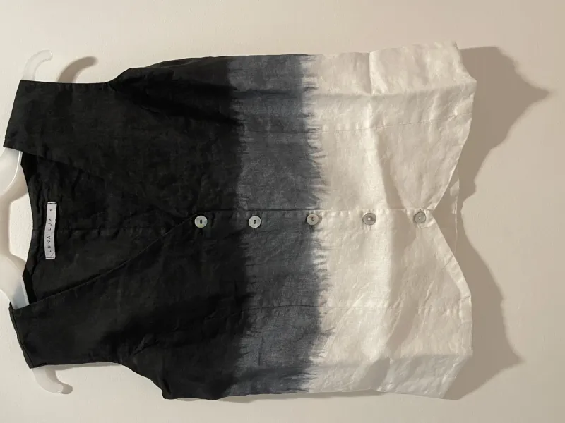 Roma Linen Vest In Black Ombre