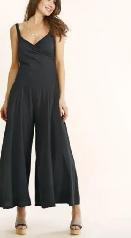 Luna Luz: Sweetheart Cotton Lycra Jumpsuit In Black Botanical