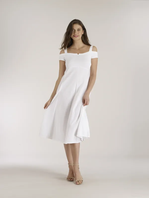 Luna Luz: Elegant Capped Cold Shoulder A-line Dress In Bonfire