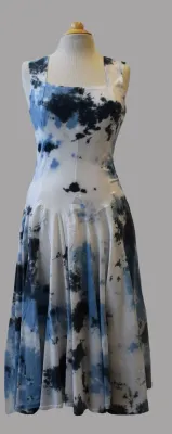 Luna Luz: Romantic Square Neck Dyed Midi Dress In Clouds