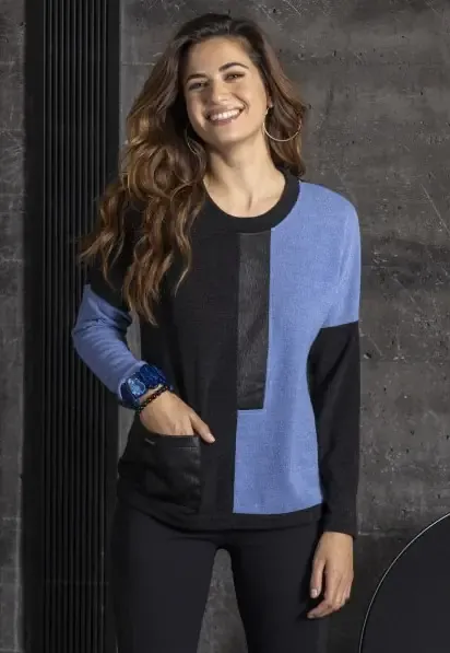 Maloka: Powder Blue Contrast Multi media Sweater