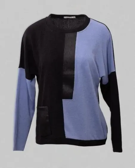 Maloka: Powder Blue Contrast Multi media Sweater