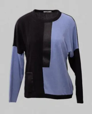 Maloka: Powder Blue Contrast Multi media Sweater