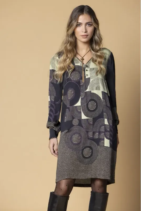 Paul Brial: Geo Paneled Blouse Dress