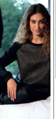 Maloka: Black Shimmer Faux Leather Mixed Media Sweatshirt