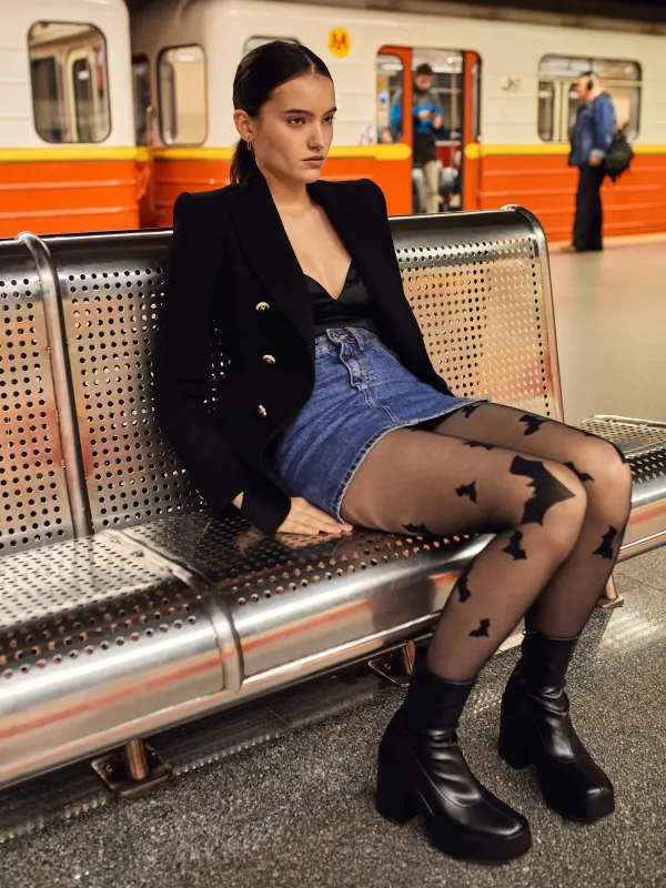 Fiore By Wild Curves: Black Bats 20 Denier Patterned Tights