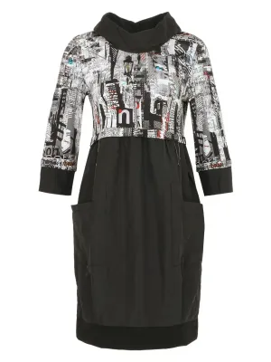 Dolcezza By Wild Curves: Lady In Paris Almost Monochrome Pocket Dress (74675)