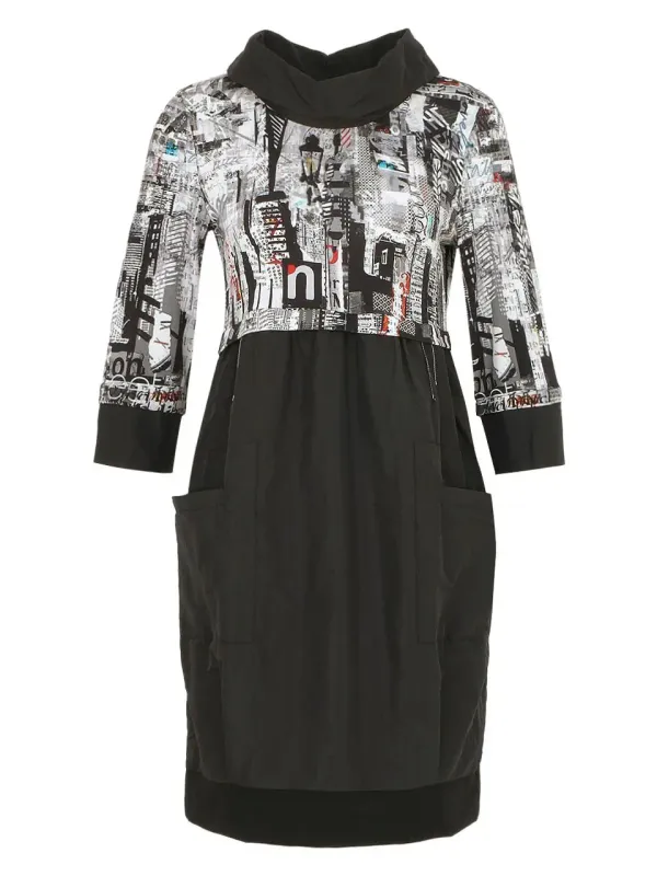 Dolcezza By Wild Curves: Lady In Paris Almost Monochrome Pocket Dress (74675)