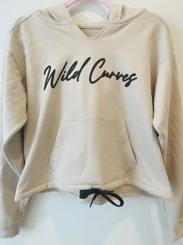 Wild Curves: Latte Ribbon Tied Soft Cotton Hoodie