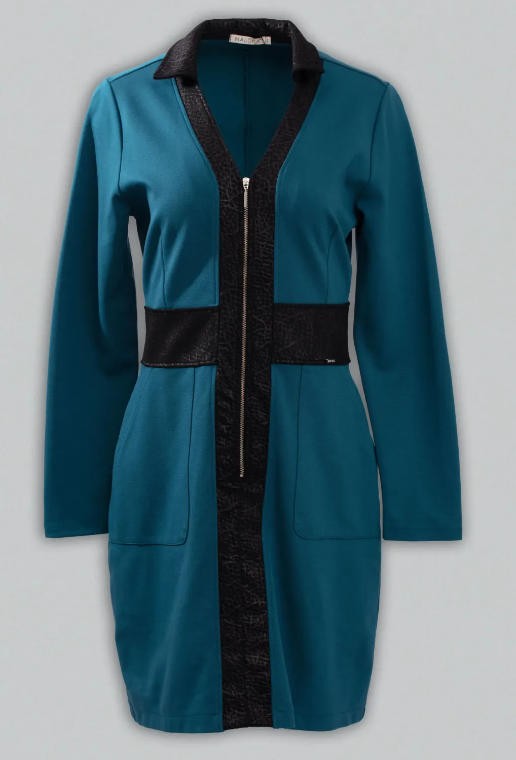 Maloka: Like Leather Patchwork Zip Dress