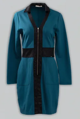 Maloka: Like Leather Patchwork Zip Dress