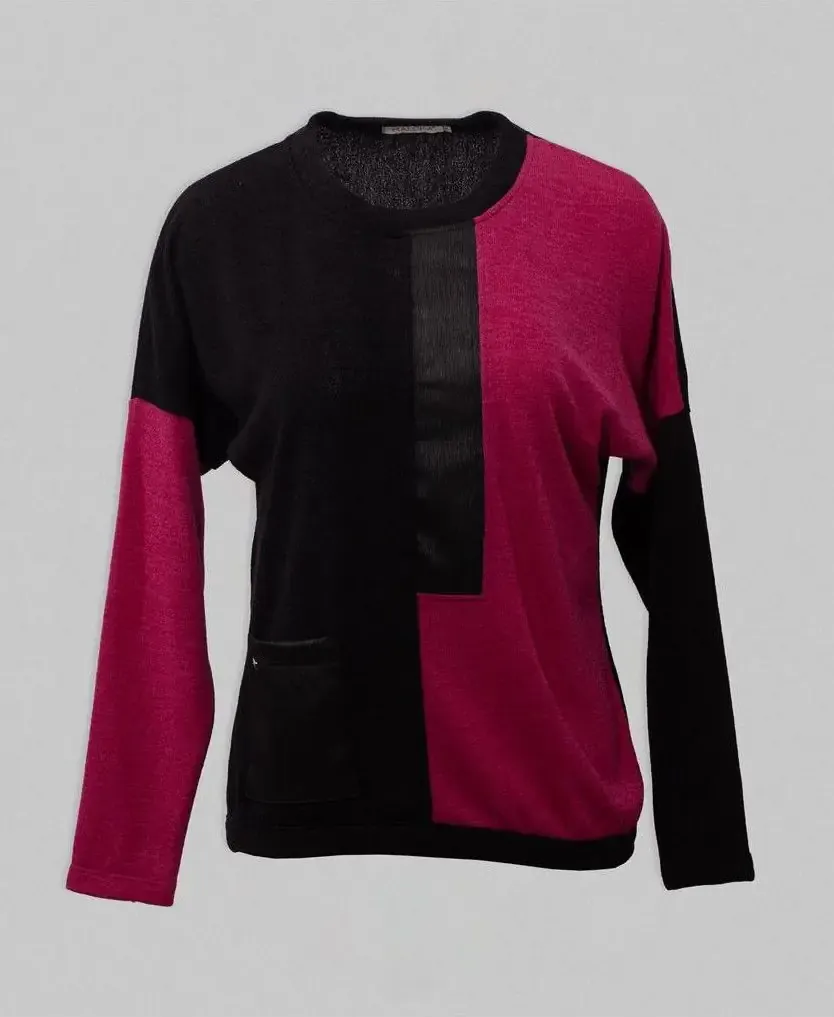 Maloka: Pink Cherry Contrast Multi Media Sweater