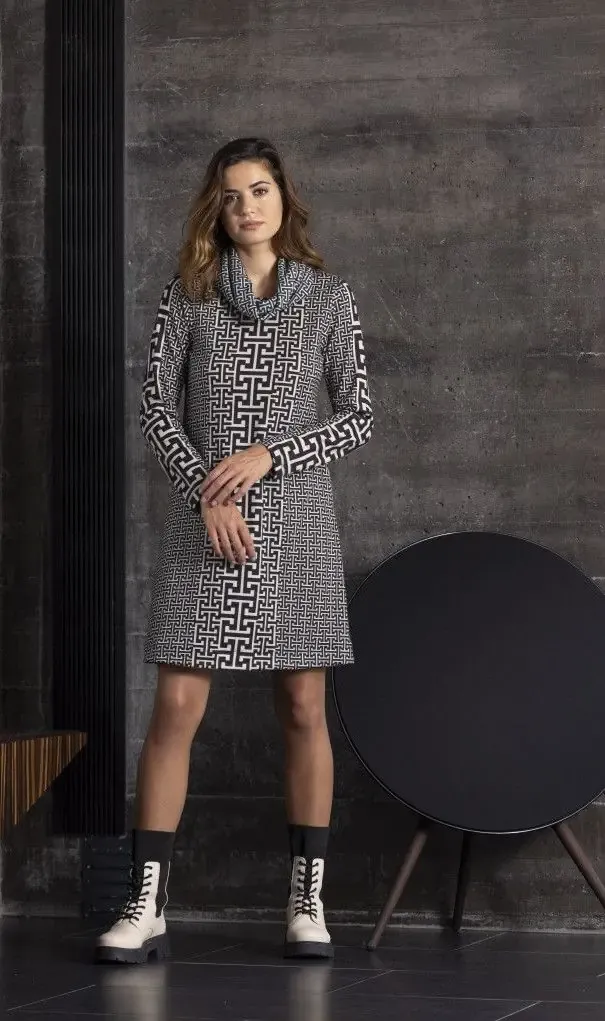 Maloka: Contrast Sweater Dress with Removable Cowl Neck