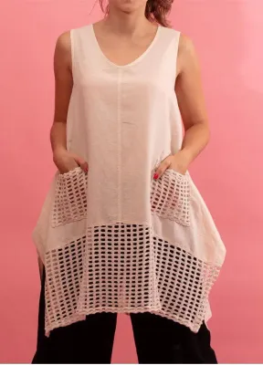 G!oze: Netted Hem &amp; Pocket Linen Tunic Dress
