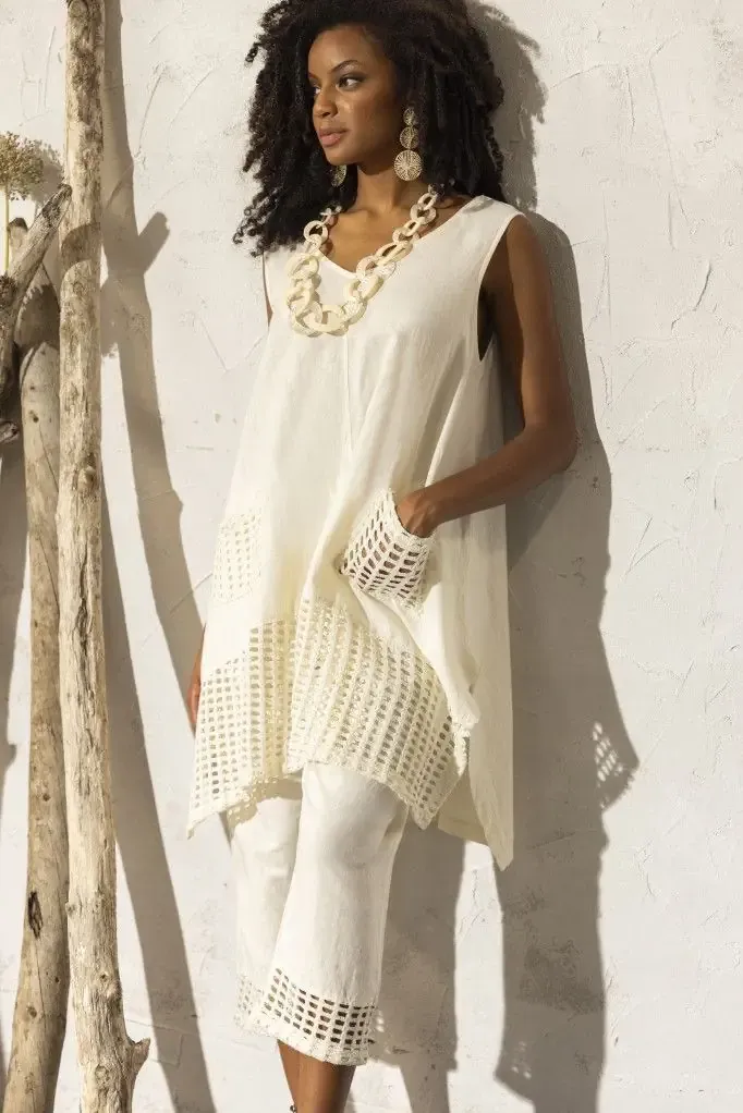 G!oze: Netted Hem &amp; Pocket Linen Tunic Dress