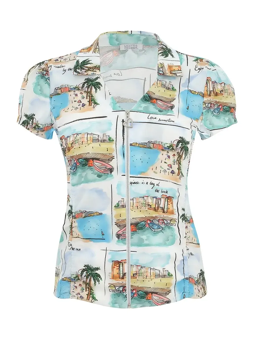 Dolcezza By Wild Curves: La Sable Et La Mer Zip Blouse