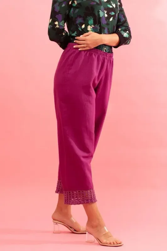 G!oze: Wide Leg Netted Hem Linen Pants