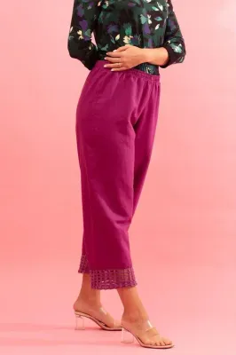 G!oze: Wide Leg Netted Hem Linen Pants