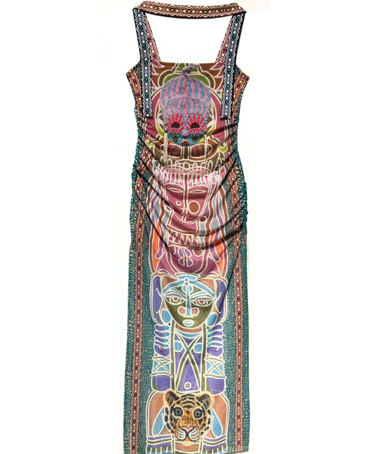 IPNG: Primitive Punch Fitted Ruched Maxi Dress