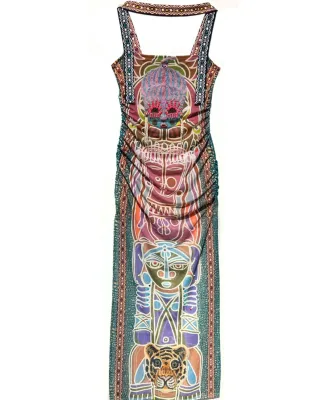 IPNG: Primitive Punch Fitted Ruched Maxi Dress