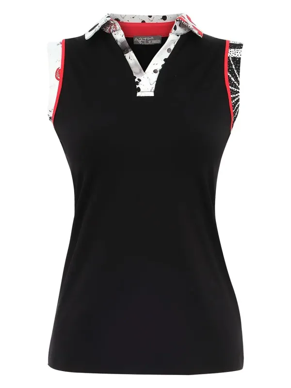 Dolcezza By Wild Curves: Sleeveless Polo Coral Shards Art Tank (25751)