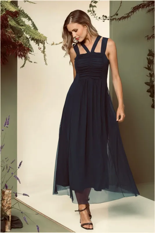 Maloka: Blue Beauty Mesh Overlay Maxi Dress In Black