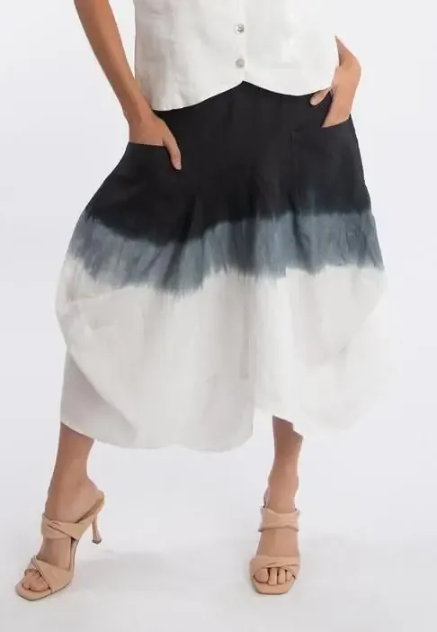 Luna Luz: Linen Francesca Skirt In Black Ombre