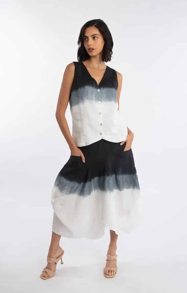 Luna Luz: Linen Francesca Skirt In Black Ombre