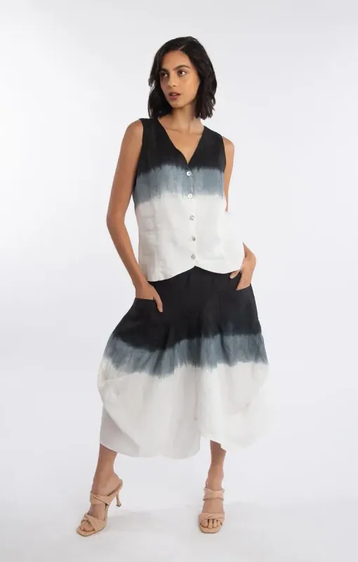 Luna Luz: Linen Francesca Skirt In Black Ombre