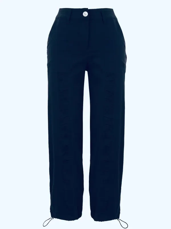 Dolcezza By Wild Curves: Summer Fiesta Ankle Pull Tie Pants In Navy