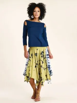 Luna Luz: Three-Quarter Open Sleeve Cotton Top In Navy