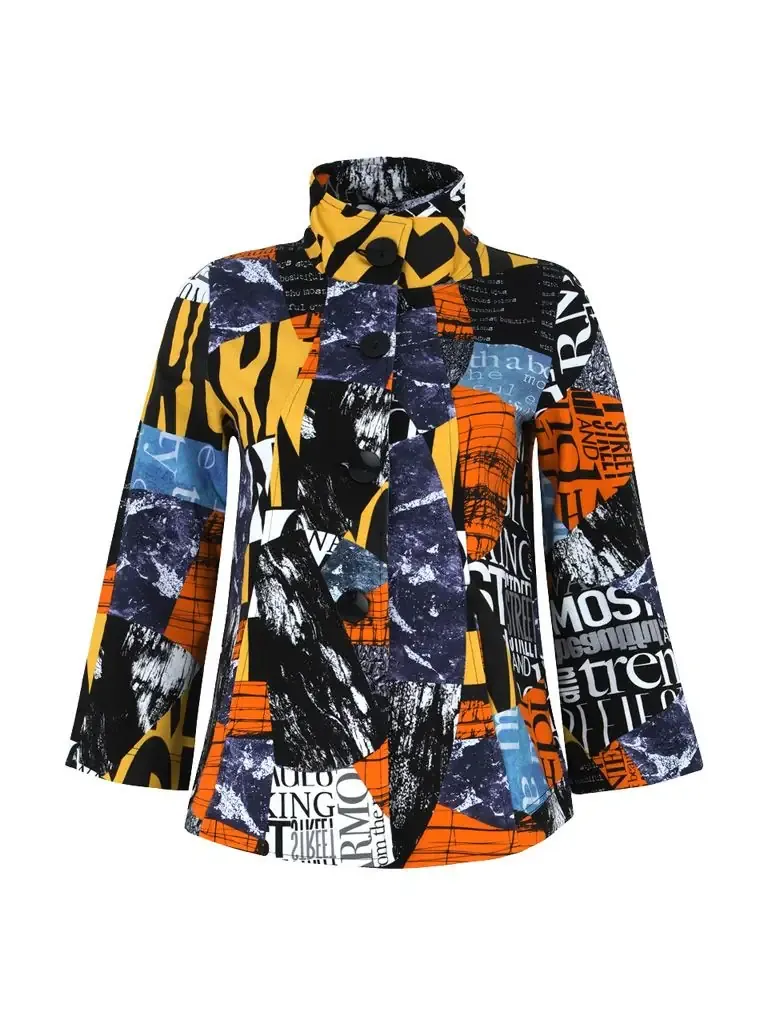 Dolcezza By Wild Curves: Newspaper Art Flared Blazer