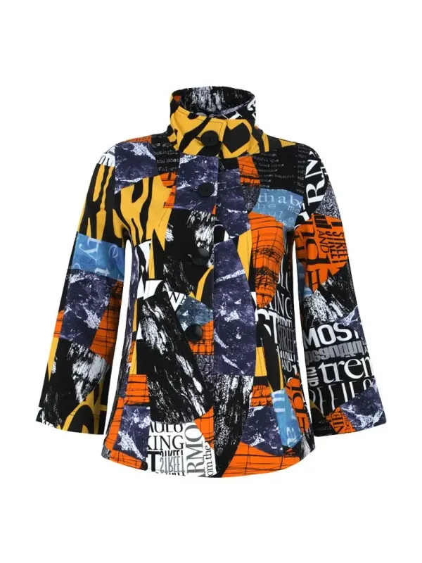 Dolcezza By Wild Curves: Newspaper Art Flared Blazer