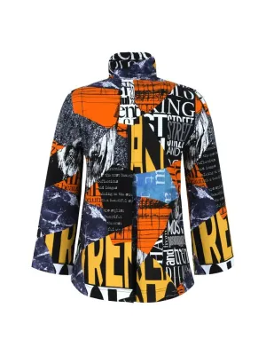 Dolcezza By Wild Curves: Newspaper Art Flared Blazer