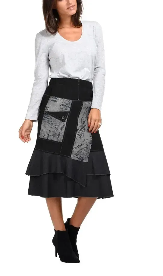 S'Quise Paris: Inverted Pocket &amp; Ruffles Midi Skirt