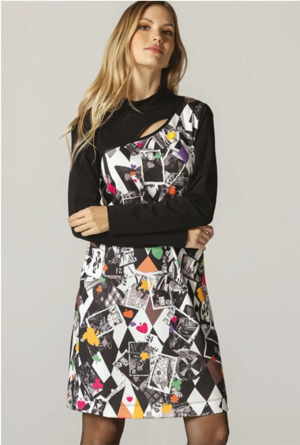 Maloka: Red Queen Card Asymmetrical Keyhole Dress