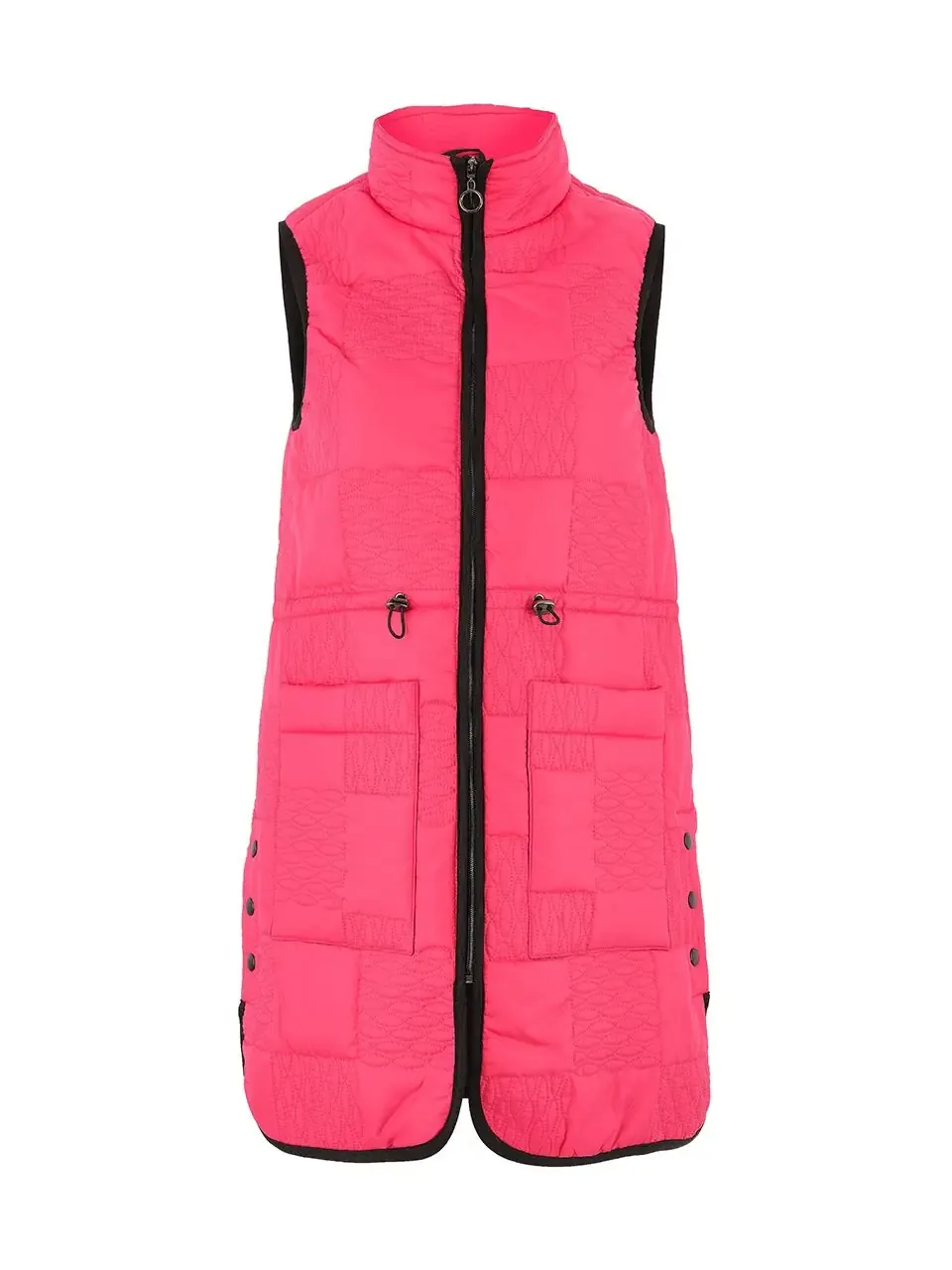 Dolcezza By Wild Curves: Quilted Square Weaves Long Vest In Pink (75802)