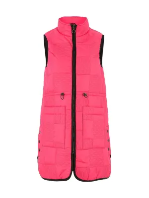 Dolcezza By Wild Curves: Quilted Square Weaves Long Vest In Pink (75802)