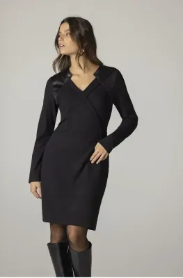 Maloka: Black Leopard Collar Crossed Bodice Dress