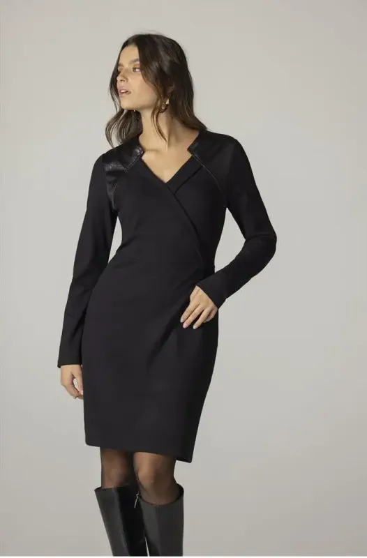 Maloka: Black Leopard Collar Crossed Bodice Dress Maloka: Black Leopard Collar Crossed Bodice Dress