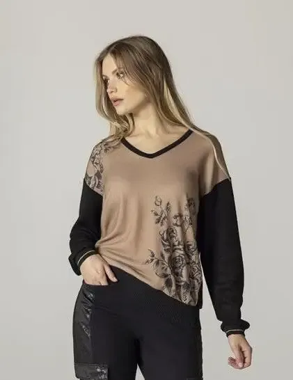 Maloka: Black Petals Contrast Sweater Top