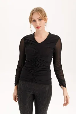 Isle By Wild Curves: Almost Mesh Soho Top In Black